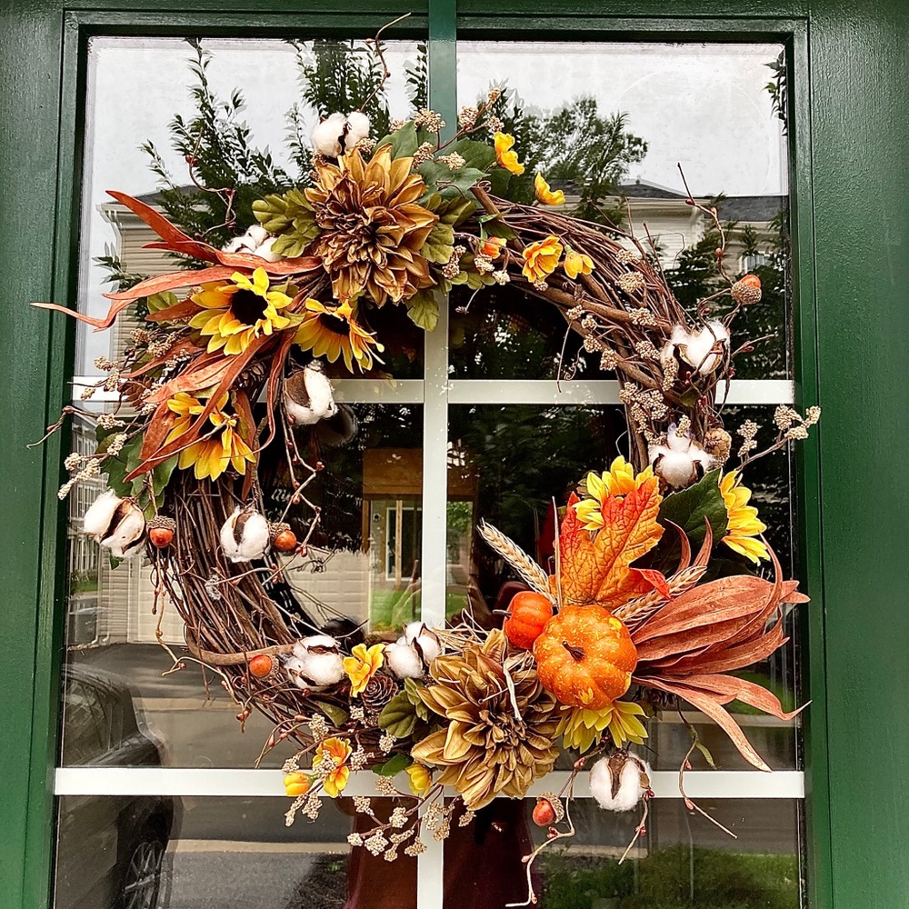 Handmade Fall Wreath with Cotton